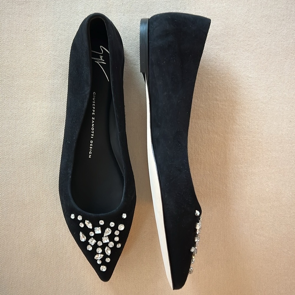 Giuseppe Zanotti Suede Pointed Toe Embellished Flats - Picture 8 of 11